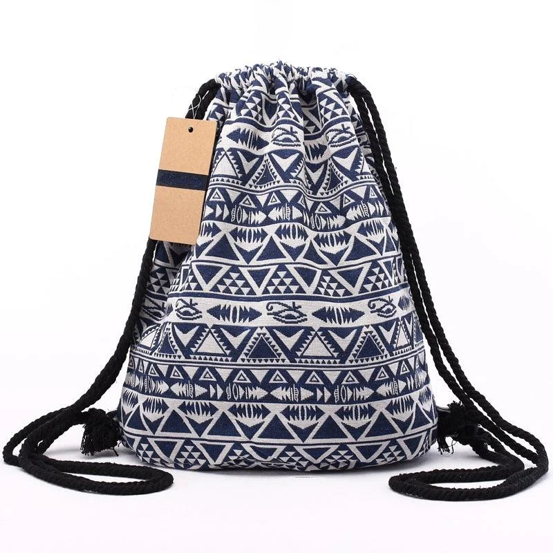 Tribal Pattern Canvas Drawstring Backpack - Glova