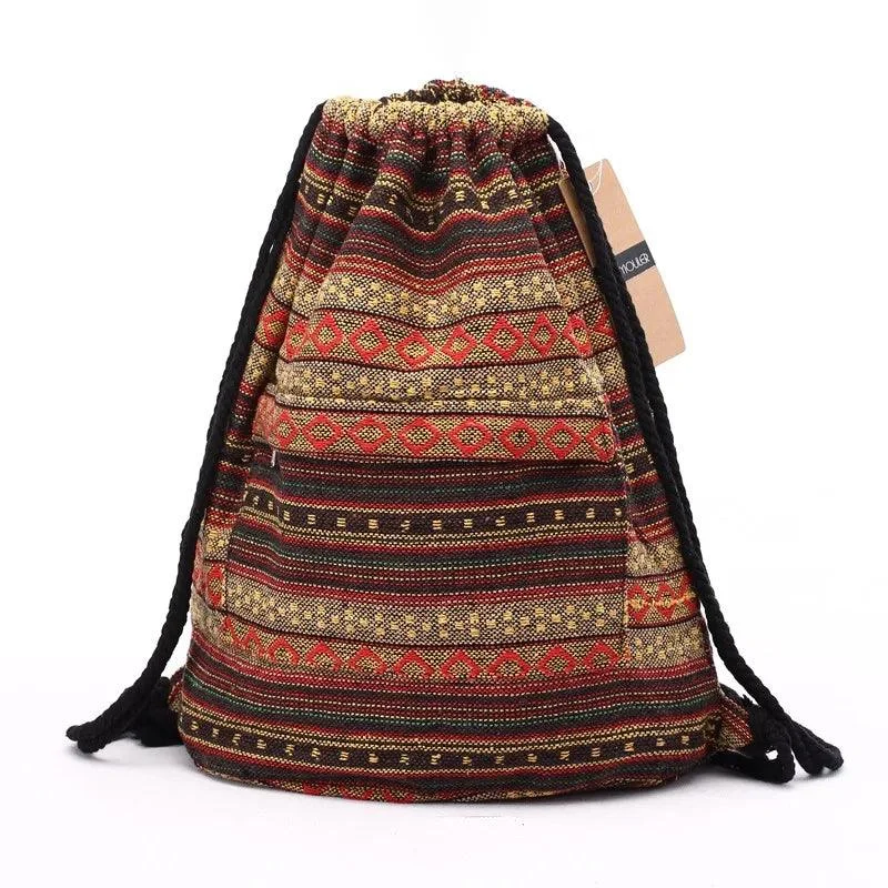 Tribal Pattern Canvas Drawstring Backpack - Glova