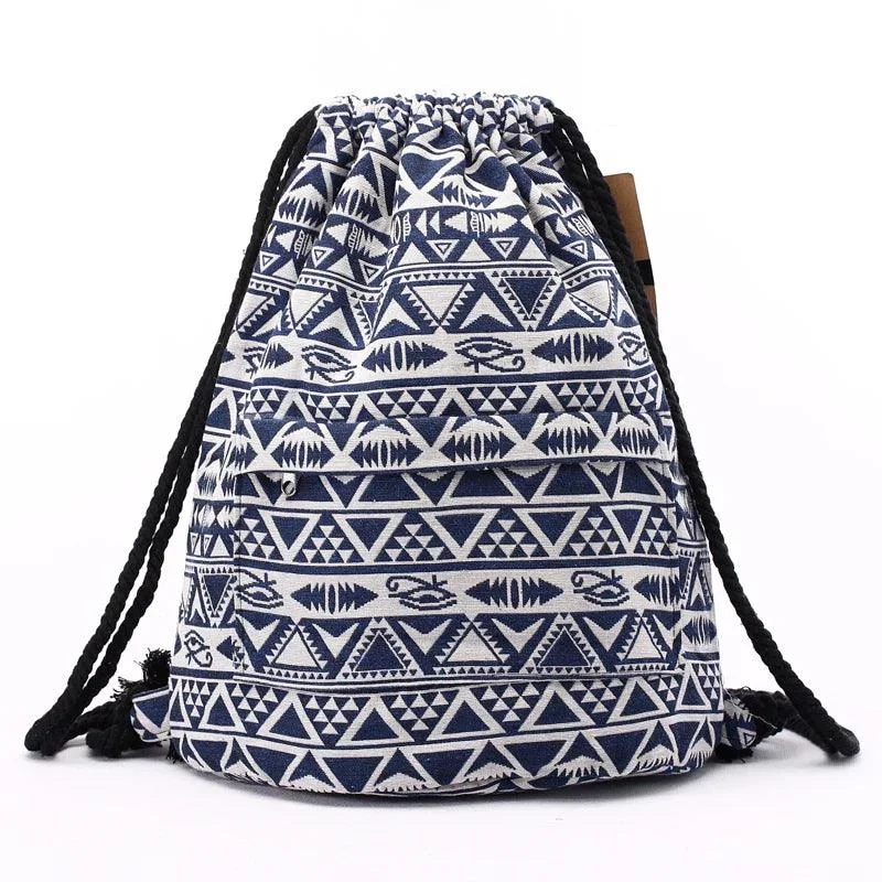 Tribal Pattern Canvas Drawstring Backpack - Glova