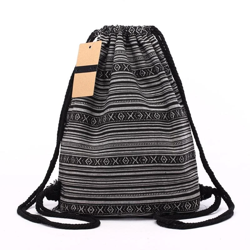 Tribal Pattern Canvas Drawstring Backpack - Glova