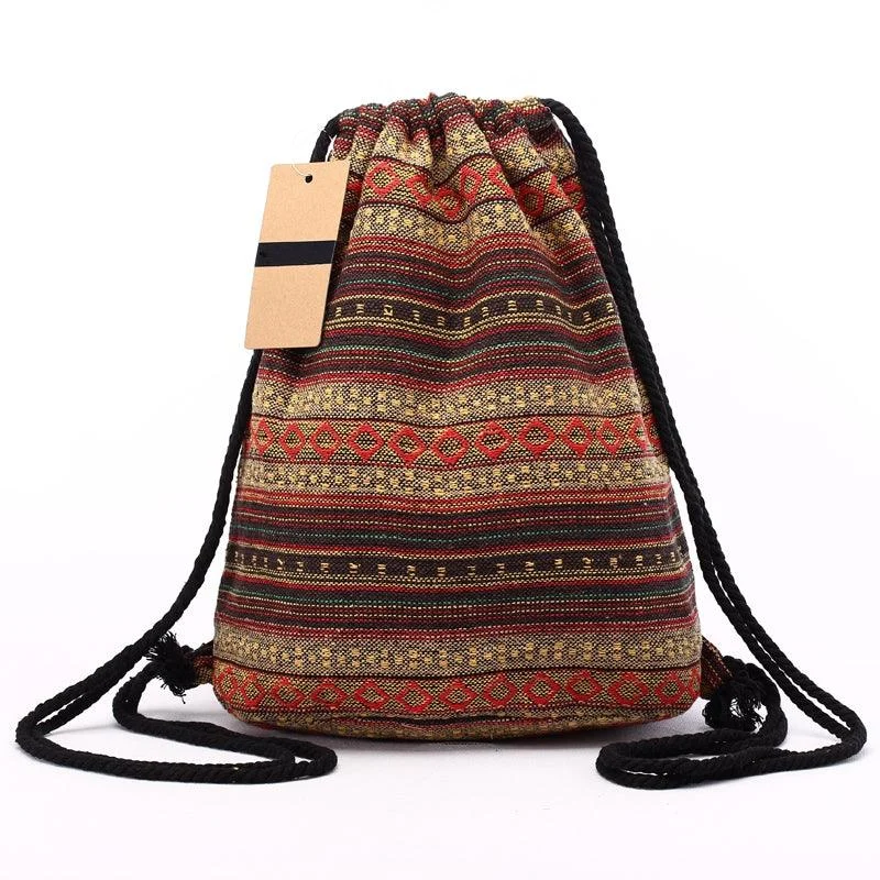 Tribal Pattern Canvas Drawstring Backpack - Glova