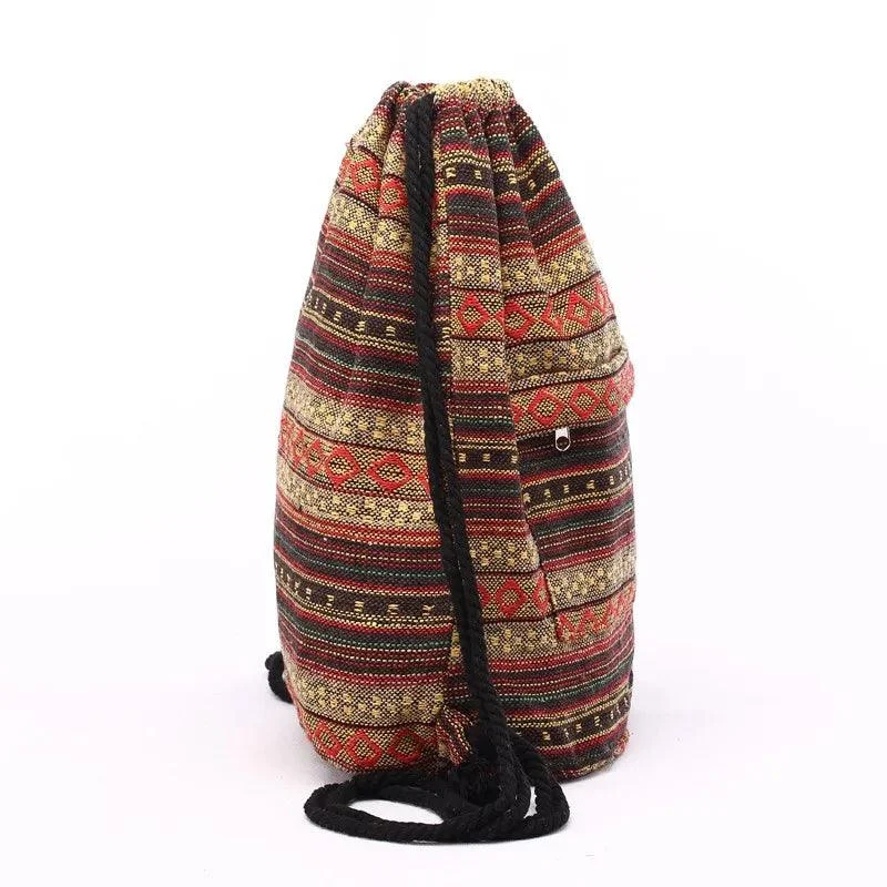 Tribal Pattern Canvas Drawstring Backpack - Glova