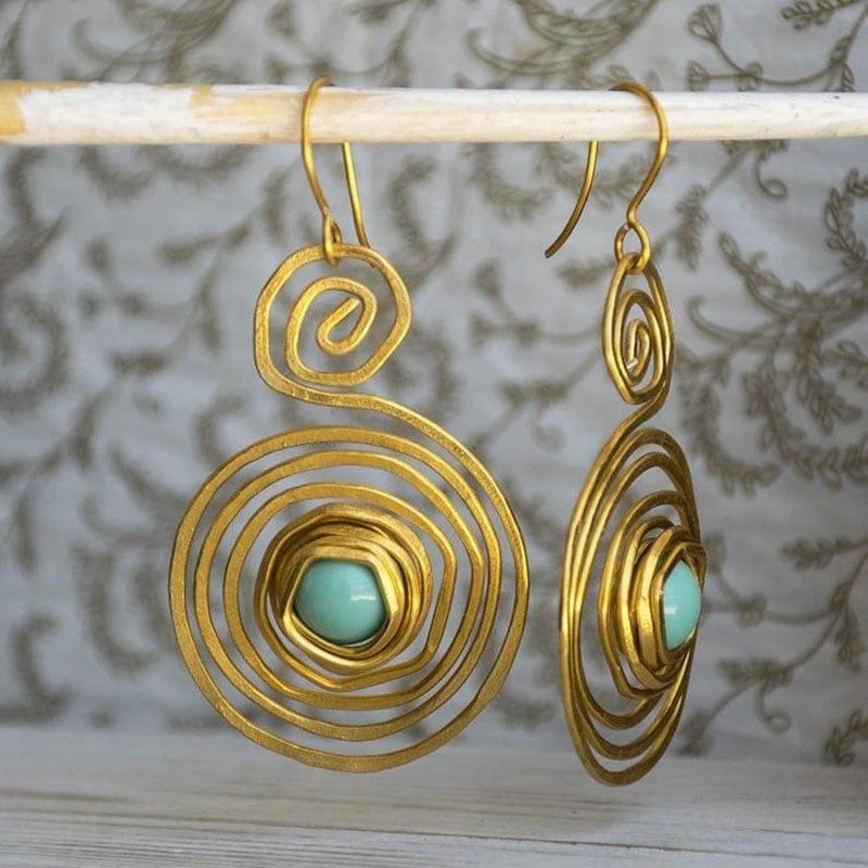 Tribal Spiral Turquoises Drop Earrings - Glova