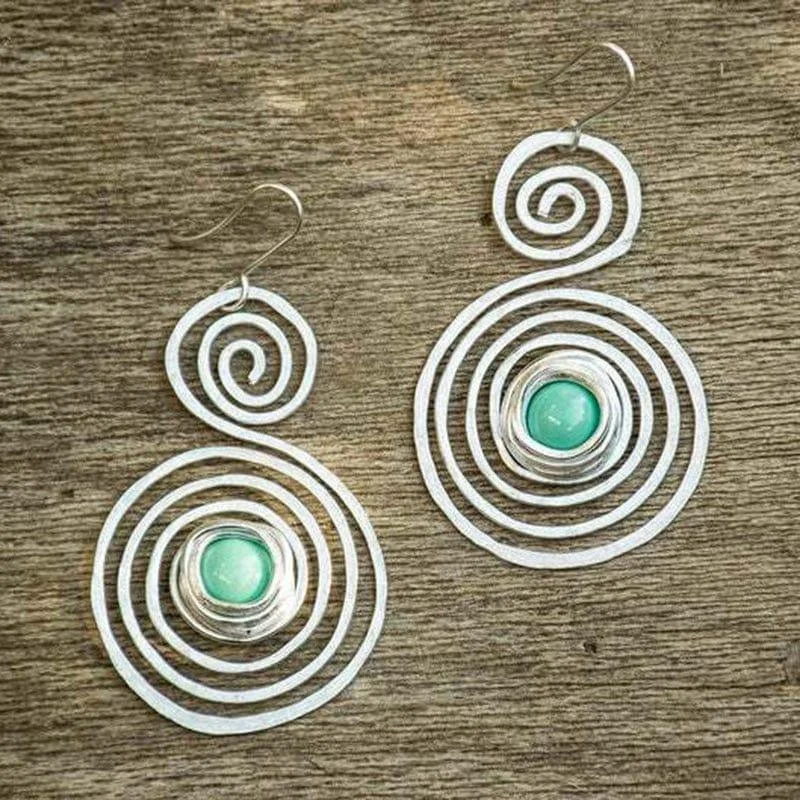 Tribal Spiral Turquoises Drop Earrings - Glova