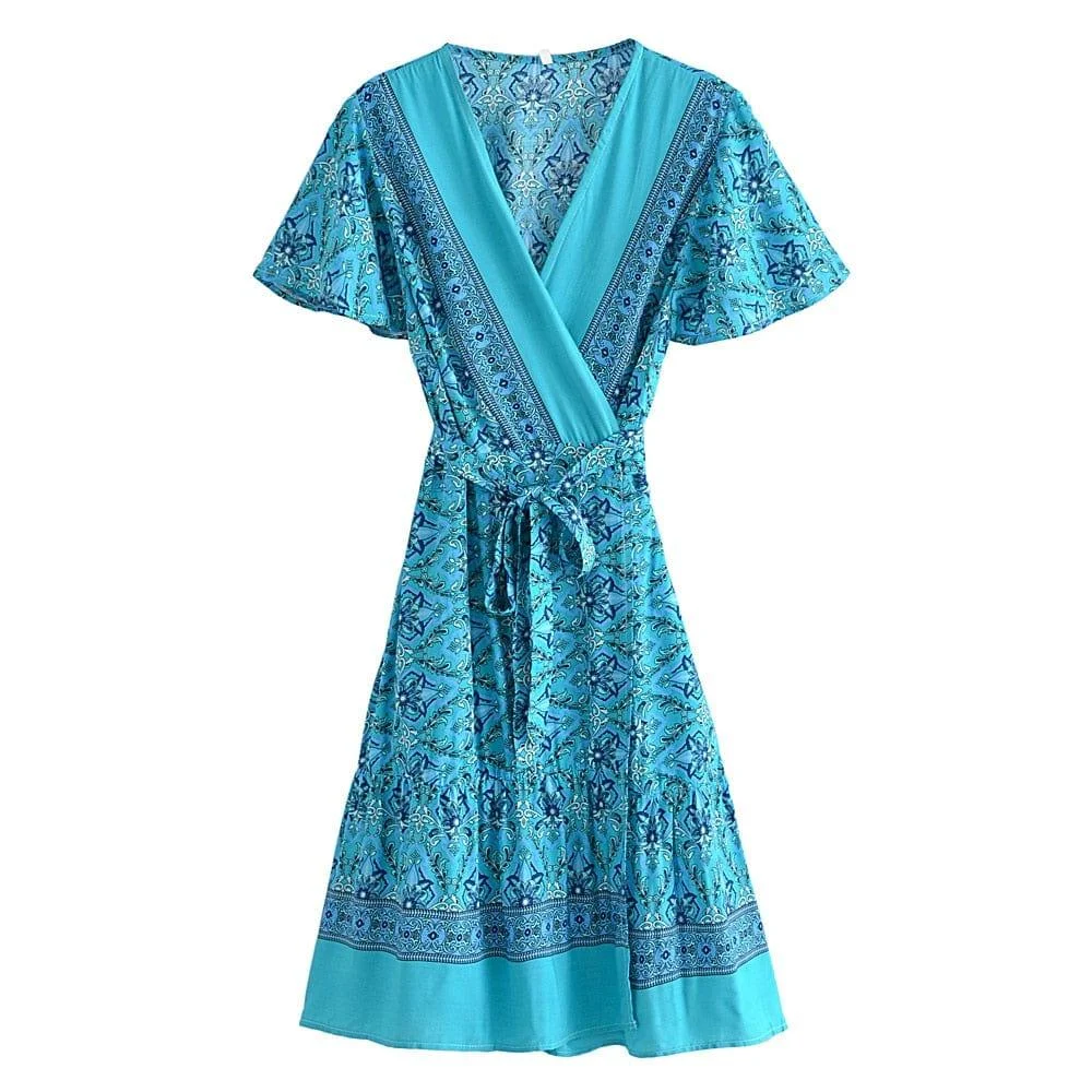 Turquoise Dreams Wrap Mini Dress - Glova