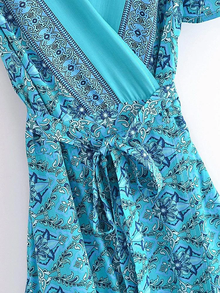 Turquoise Dreams Wrap Mini Dress - Glova