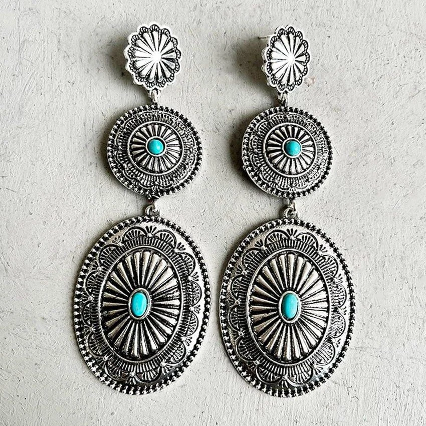 Turquoise Oval Concho Earrings - Glova