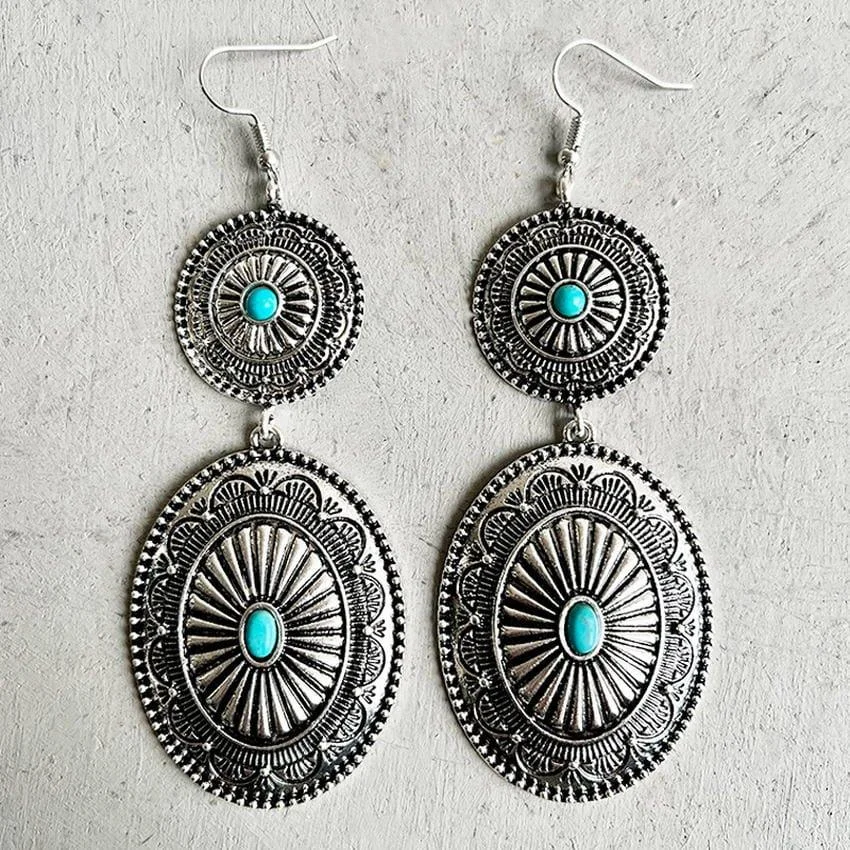 Turquoise Oval Concho Earrings - Glova