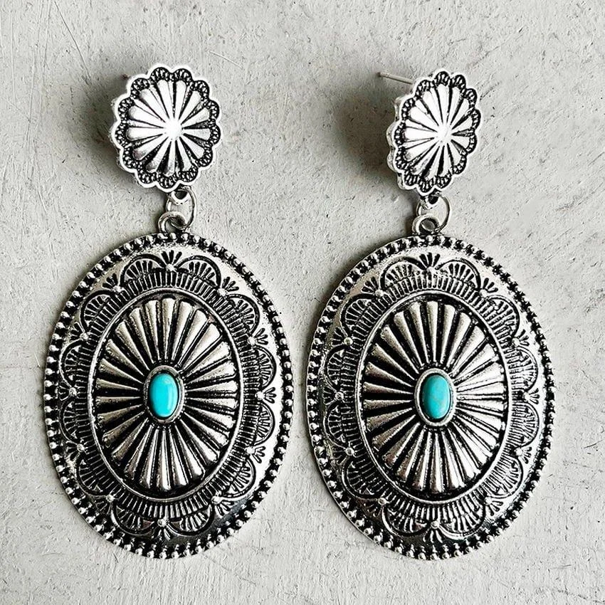 Turquoise Oval Concho Earrings - Glova