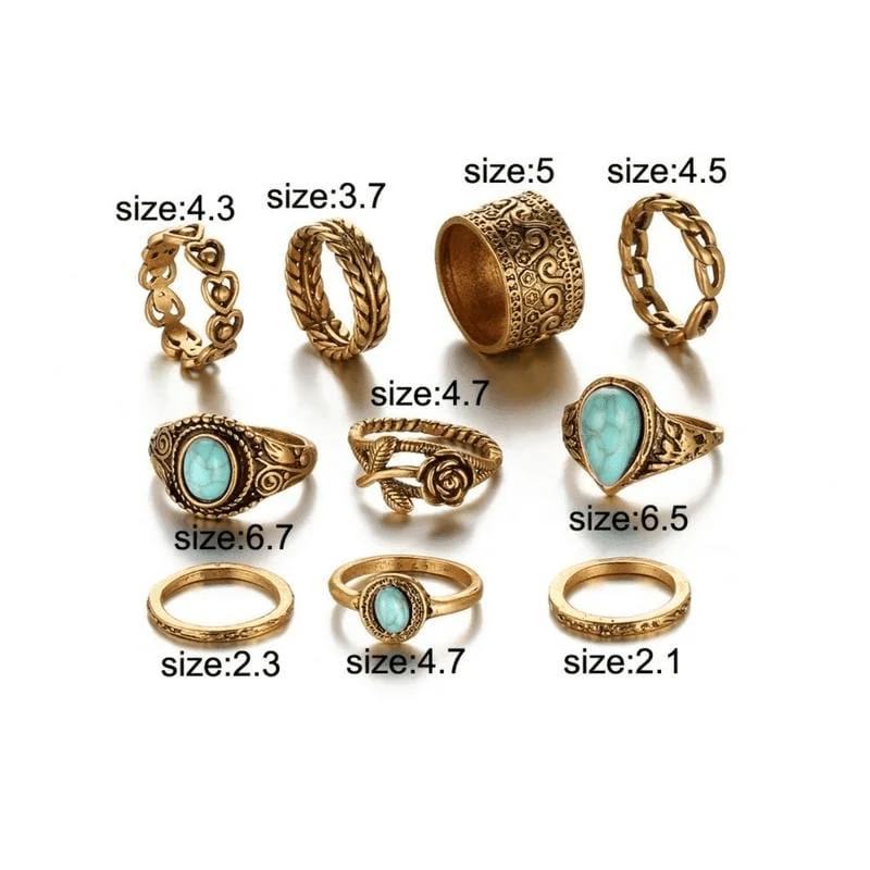 Turquoise Rose Ring Set 10 pcs - Glova