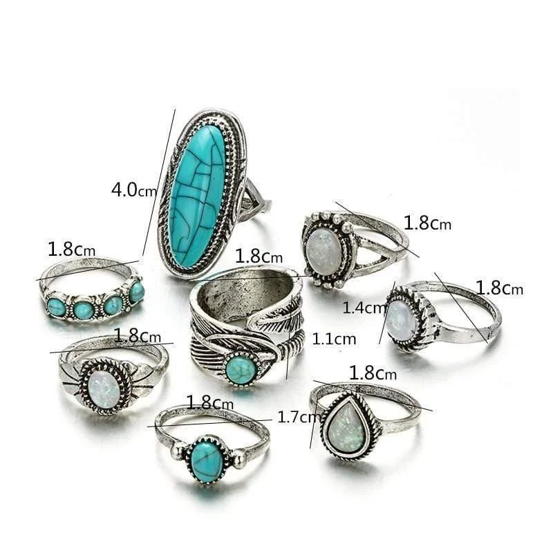 Turquoise Stone & Moonstone Ring Set - Glova