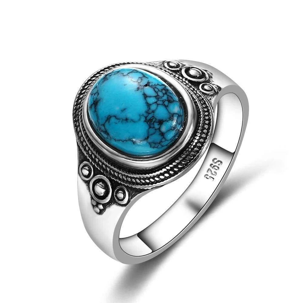 Turquoise Stone Signet Sterling Silver Ring - Glova