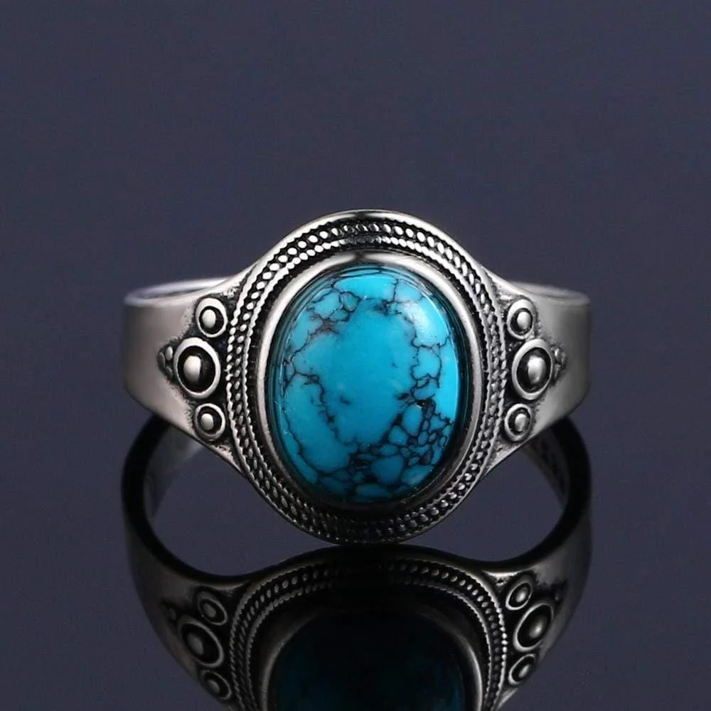 Turquoise Stone Signet Sterling Silver Ring - Glova