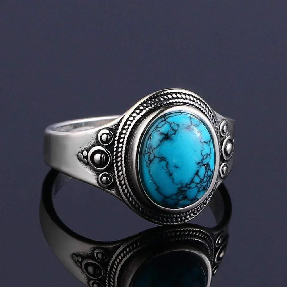 Turquoise Stone Signet Sterling Silver Ring - Glova