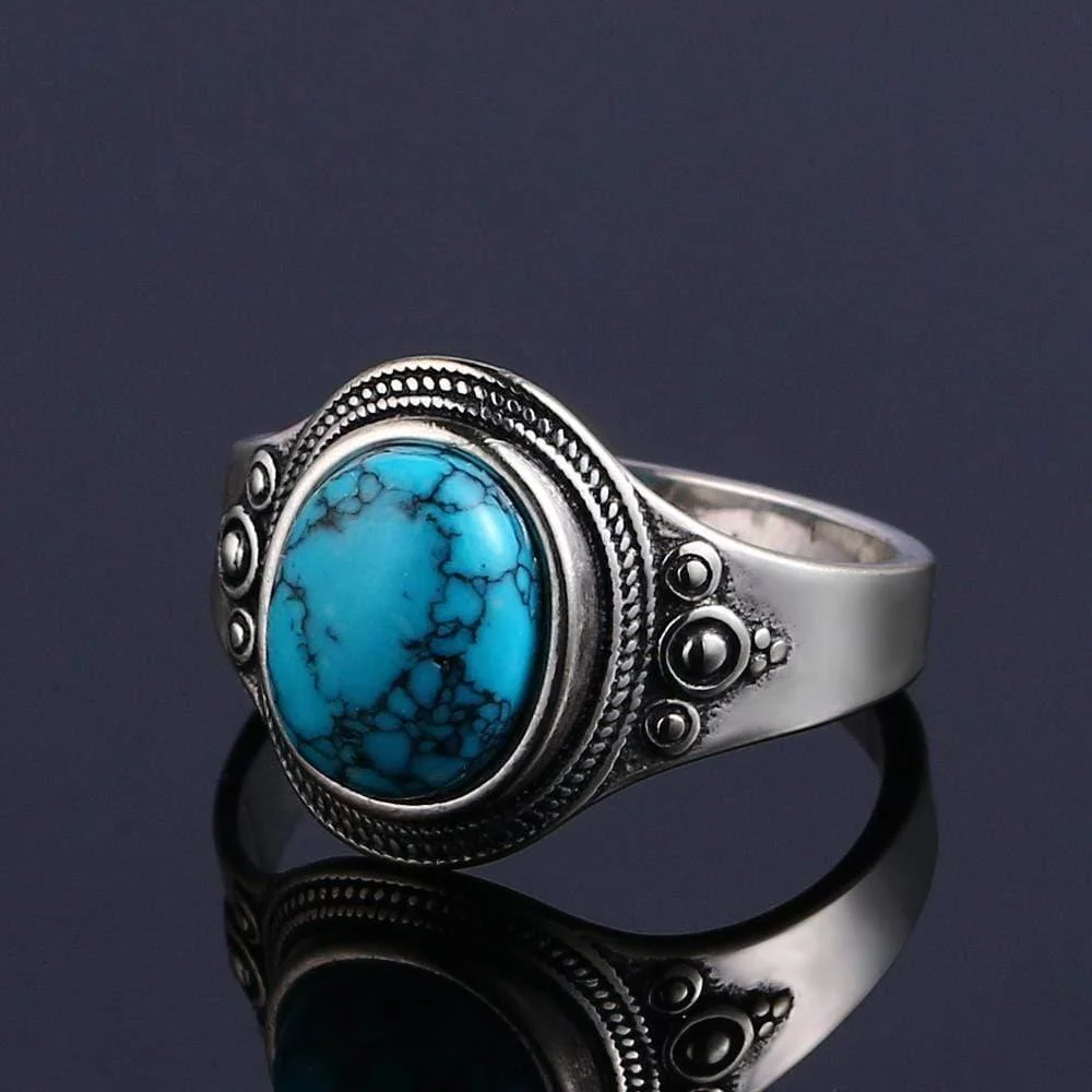 Turquoise Stone Signet Sterling Silver Ring - Glova