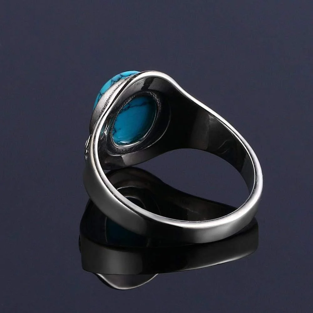 Turquoise Stone Signet Sterling Silver Ring - Glova