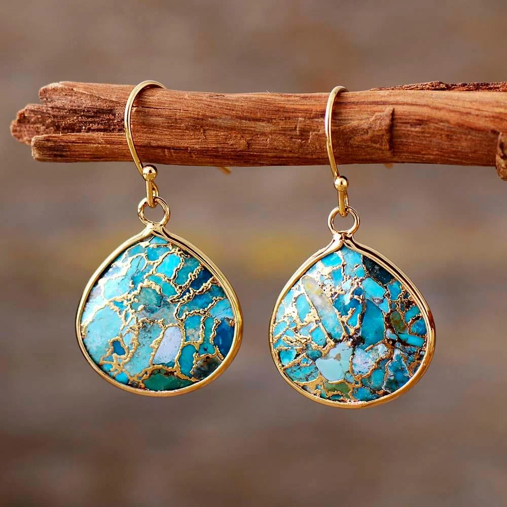 Turquoise Stone Teardrop Earrings - Glova