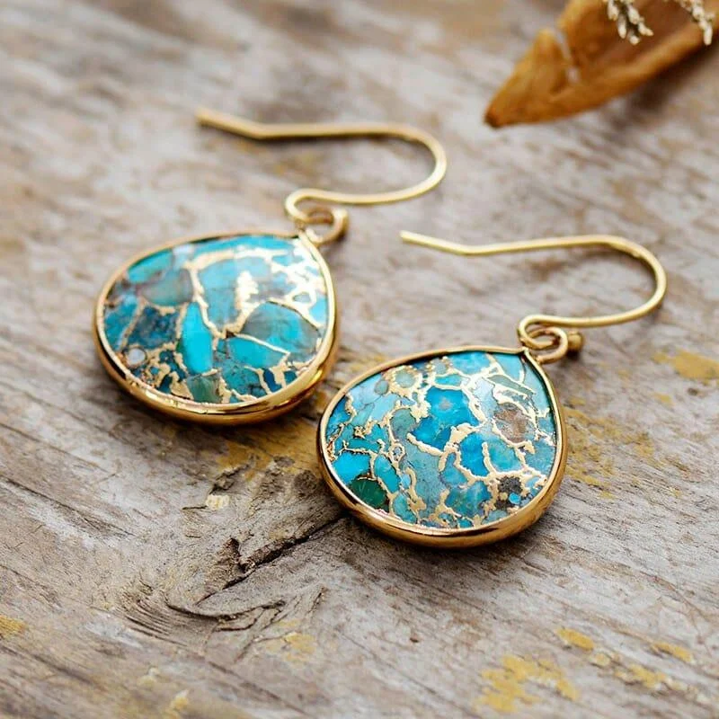 Turquoise Stone Teardrop Earrings - Glova