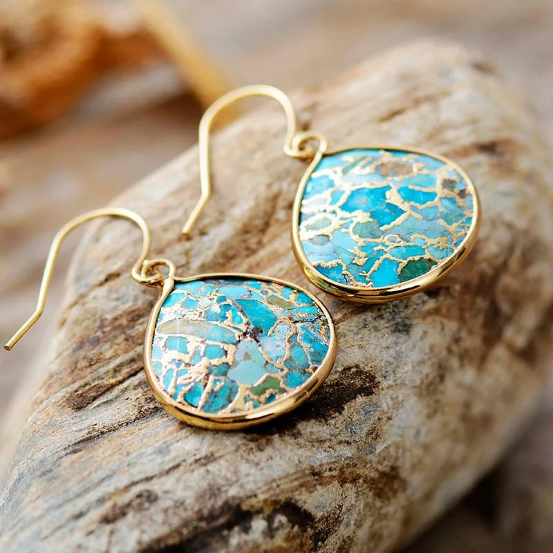 Turquoise Stone Teardrop Earrings - Glova