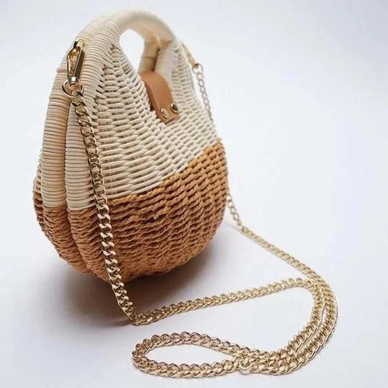 Two Tone Shell Shape Rattan Bag - Glova