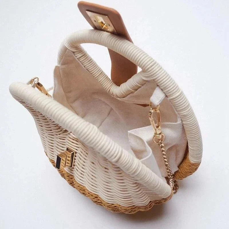 Two Tone Shell Shape Rattan Bag - Glova