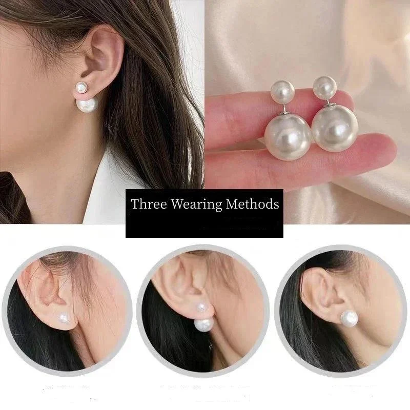 Two Way Pearl Stud Earrings - Glova