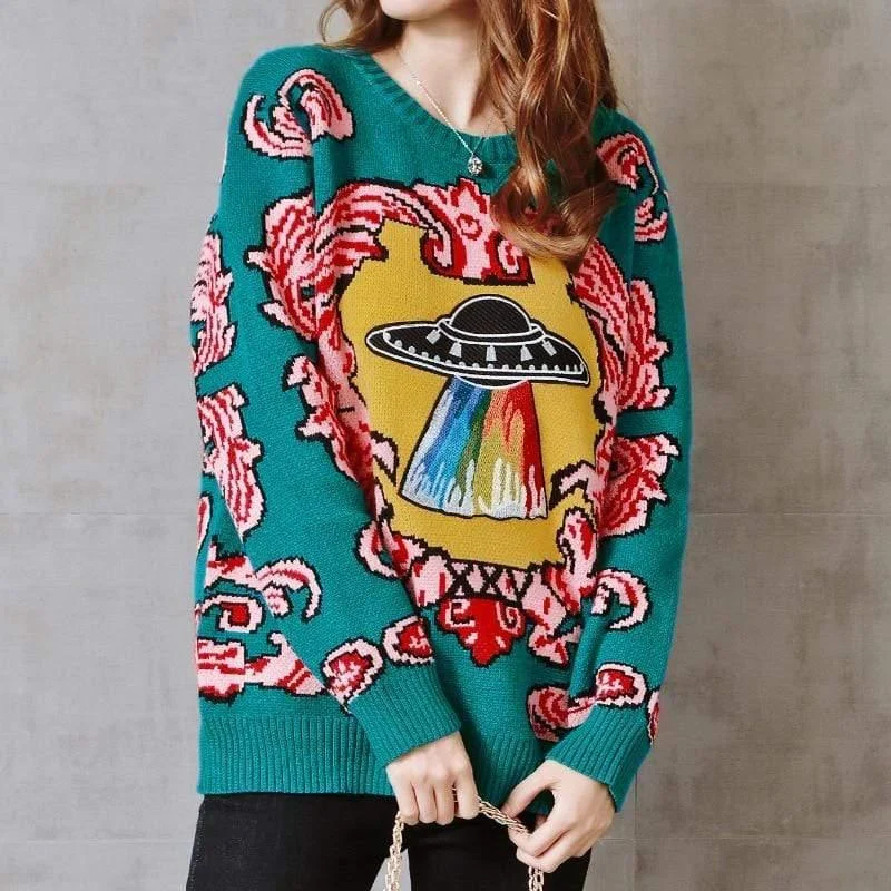 UFO Retro Sweater In Green - Glova