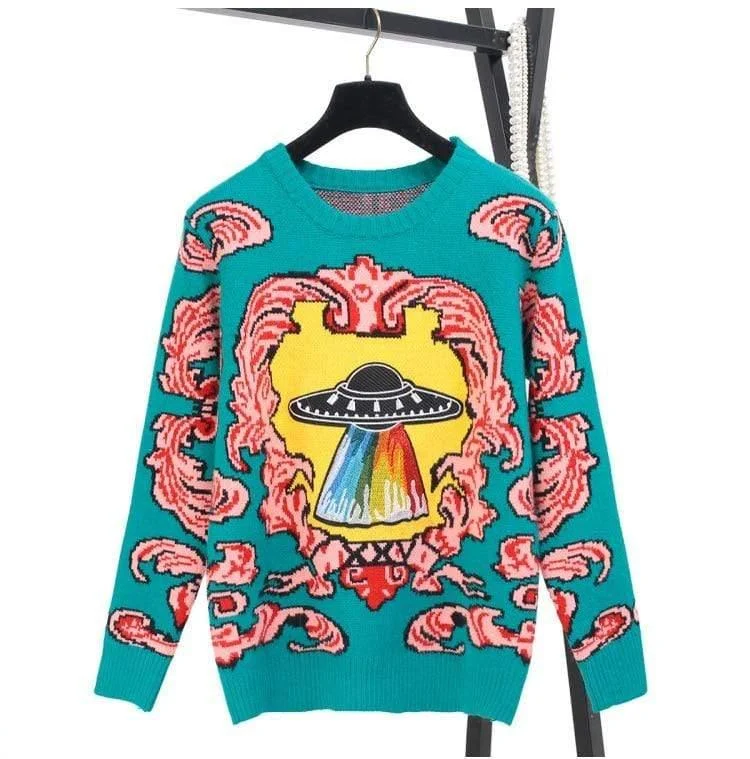 UFO Retro Sweater In Green - Glova