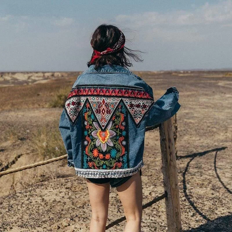 Valencia Floral Embroidered Denim Jacket - Glova