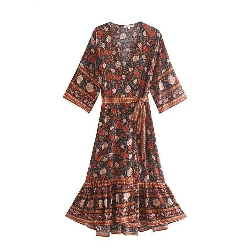 Valeria Midi Dress in Brown - Glova