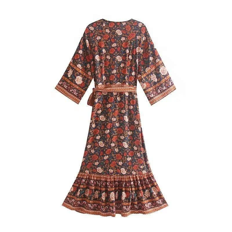 Valeria Midi Dress in Brown - Glova