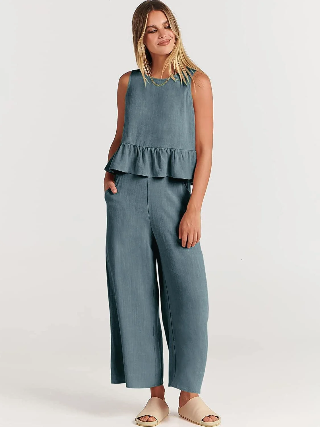 Valerina Casual Linen 2 Piece Top and Pants Set - 8 Colors - Glova