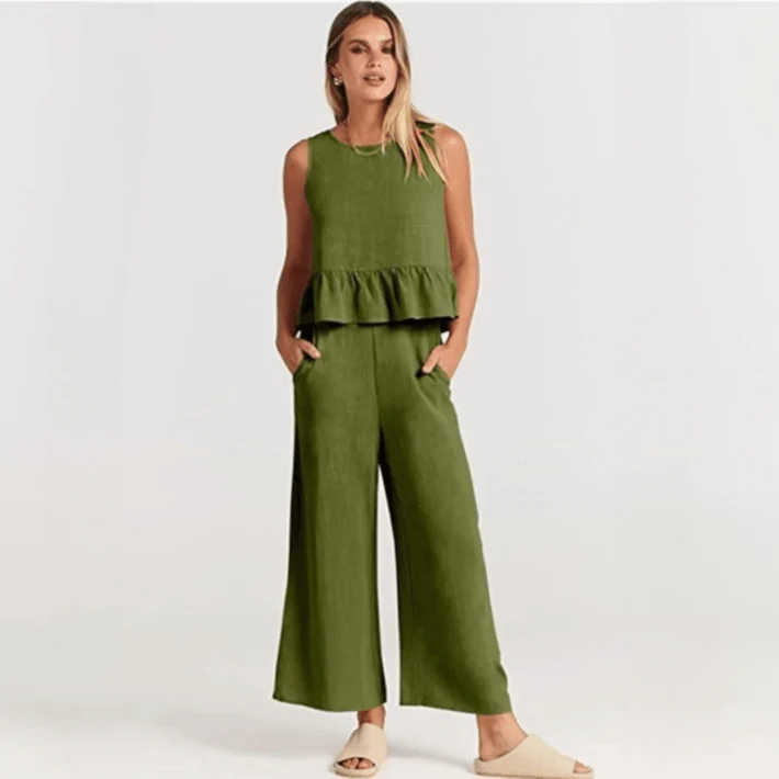 Valerina Casual Linen 2 Piece Top and Pants Set - 8 Colors - Glova