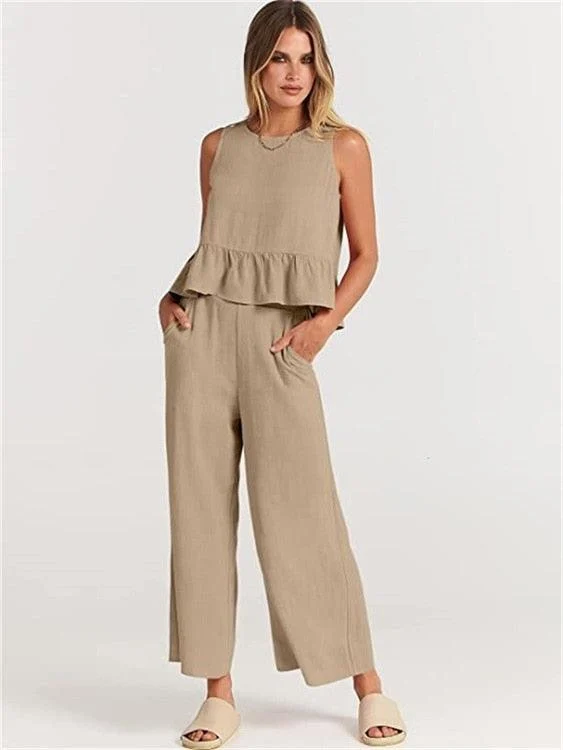 Valerina Casual Linen 2 Piece Top and Pants Set - 8 Colors - Glova