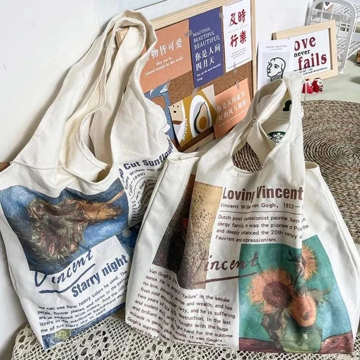 Van Gogh Painting and Memo Canvas Totes - Glova