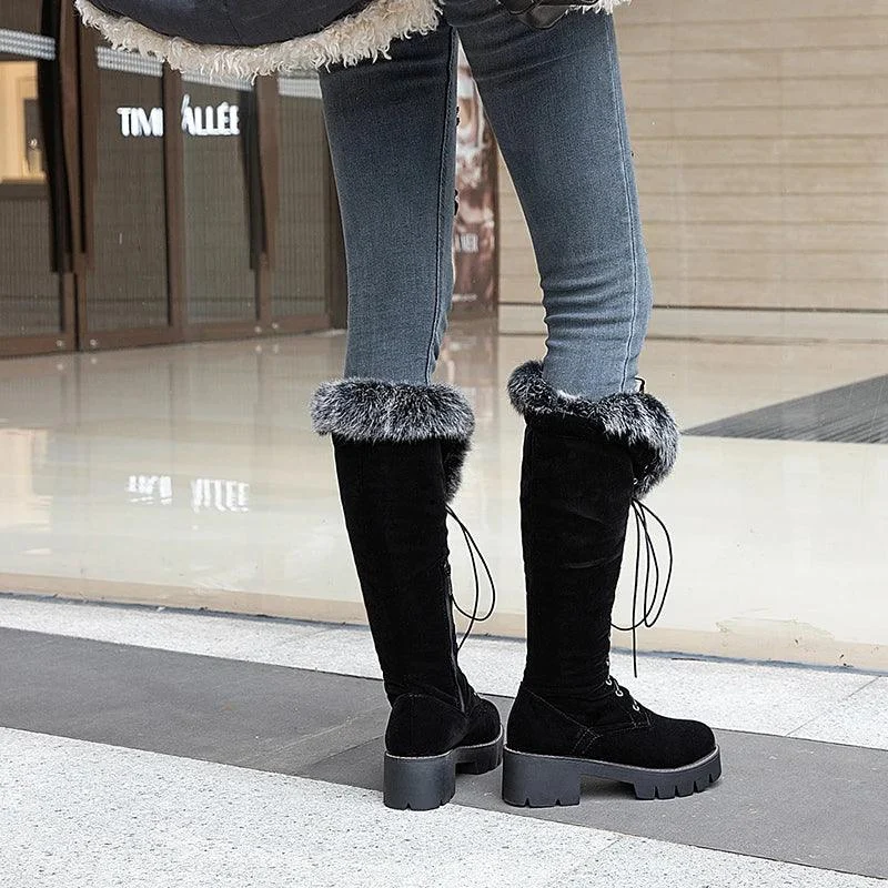 Velvet Zip Over-the-Knee Boots Fur Knee High Boots - Glova