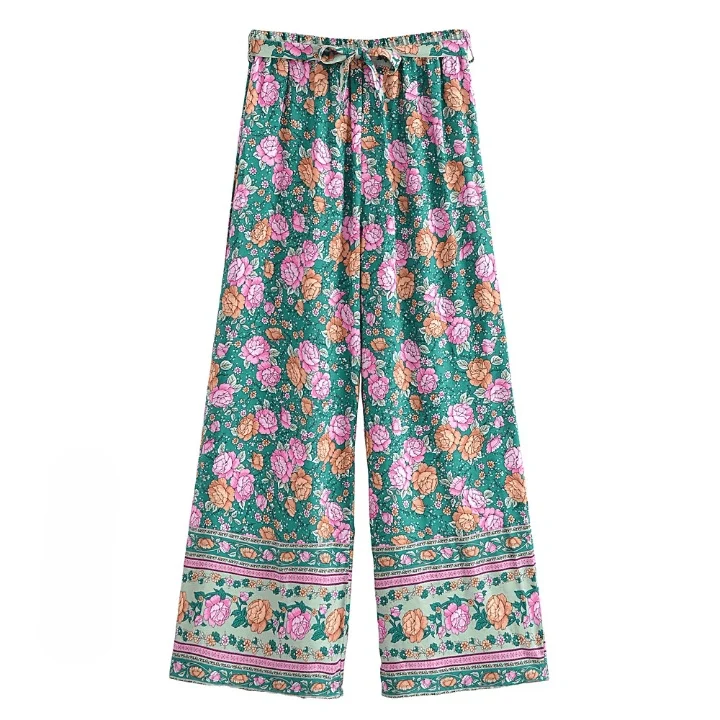 Vianca Bohemian Floral Flowy Pants - Glova