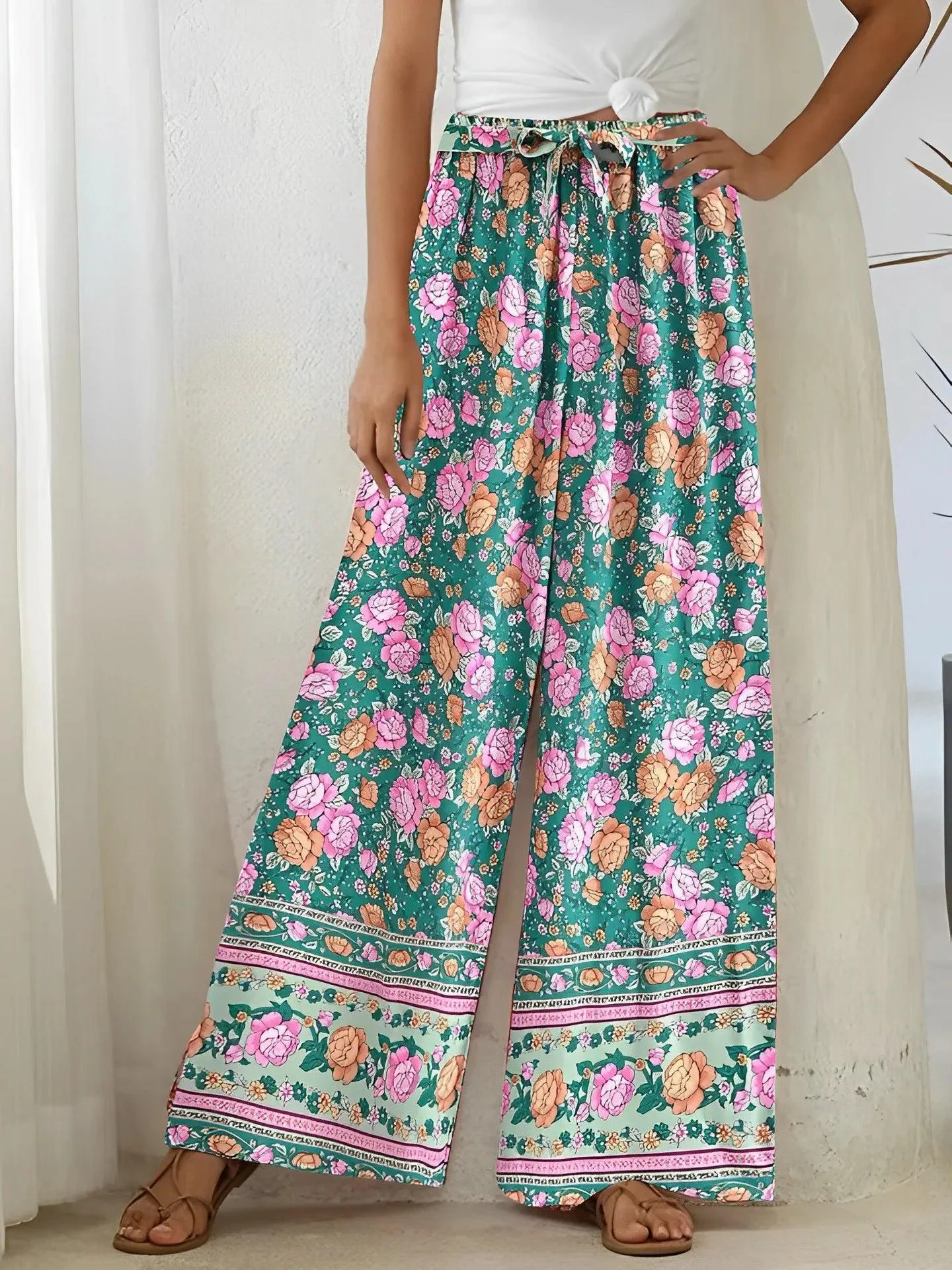 Vianca Bohemian Floral Flowy Pants - Glova