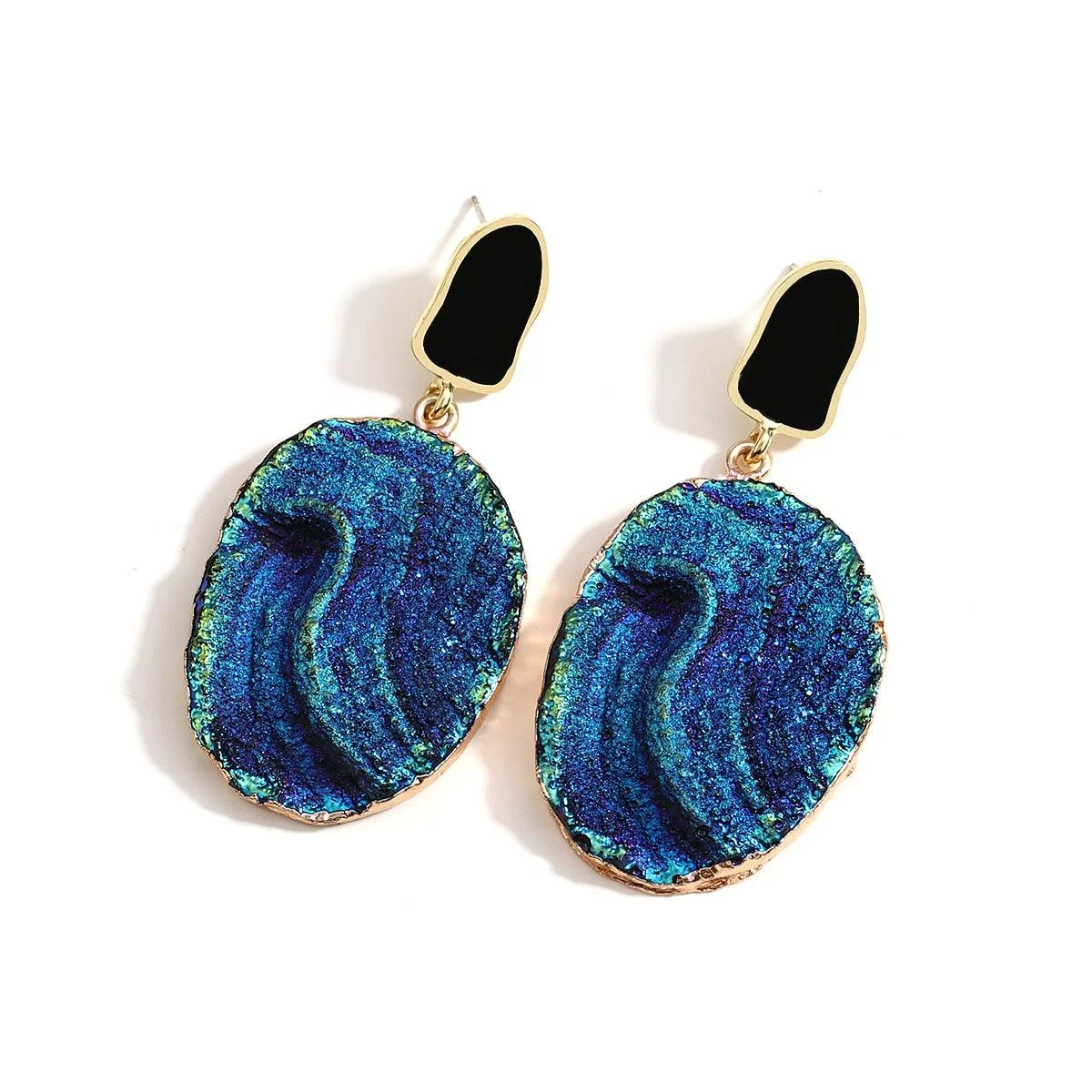 Vintage Blue Gemstone Resin Pendant Earrings - 2 Styles - Glova