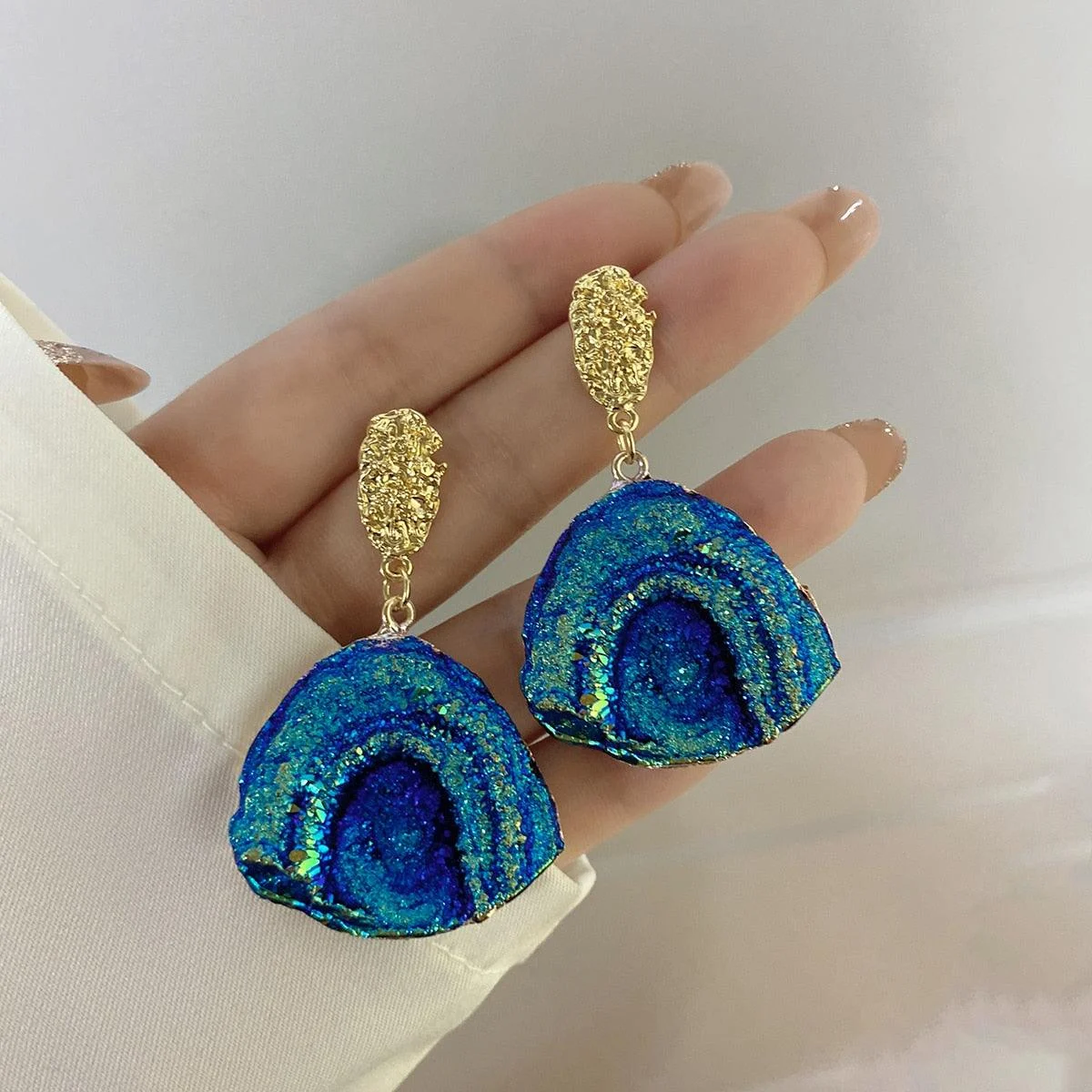 Vintage Blue Gemstone Resin Pendant Earrings - 2 Styles - Glova