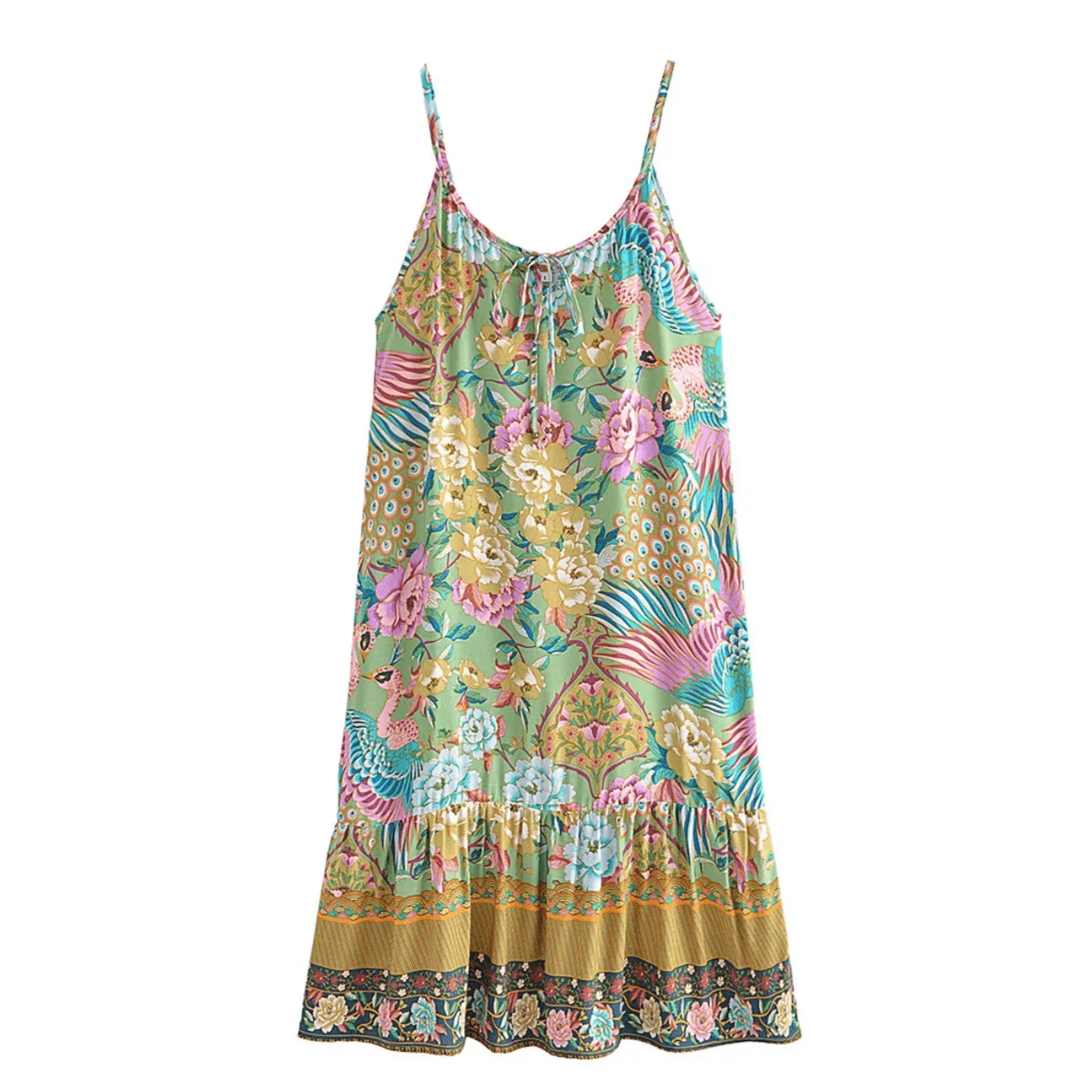 Vintage Boho Floral Print Spaghetti Strap Dress - Glova