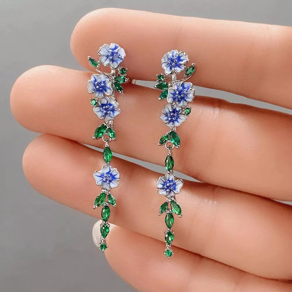 Vintage Enamel Flower Drop Earrings - Glova