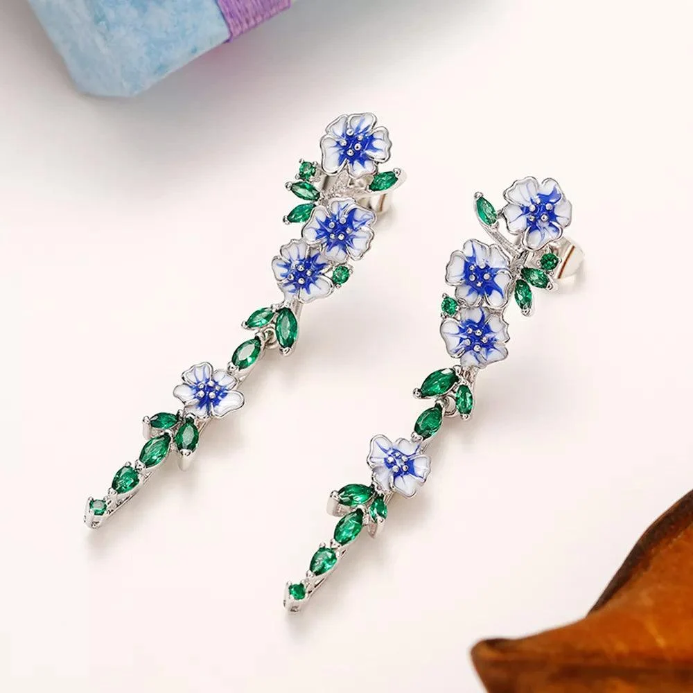 Vintage Enamel Flower Drop Earrings - Glova