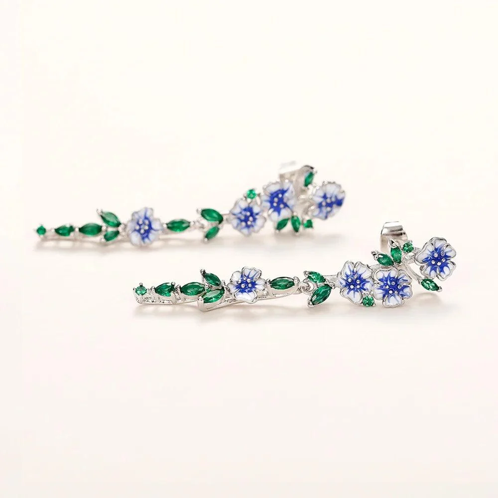 Vintage Enamel Flower Drop Earrings - Glova