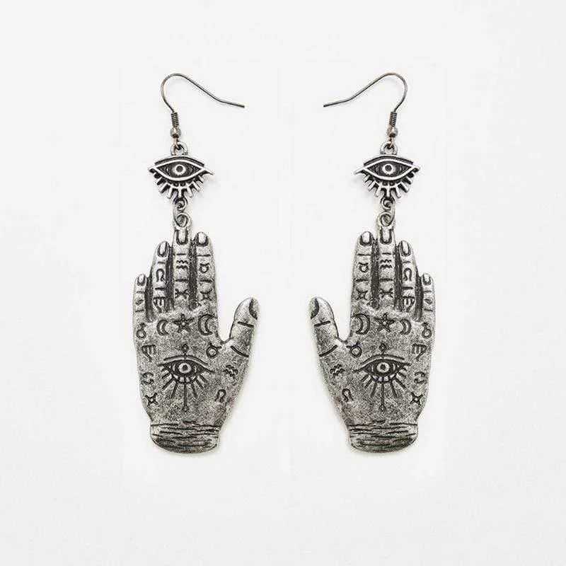 Vintage Evil Eye Hamsa Hand Drop Earrings - Glova