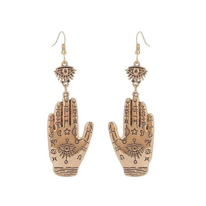 Vintage Evil Eye Hamsa Hand Drop Earrings - Glova