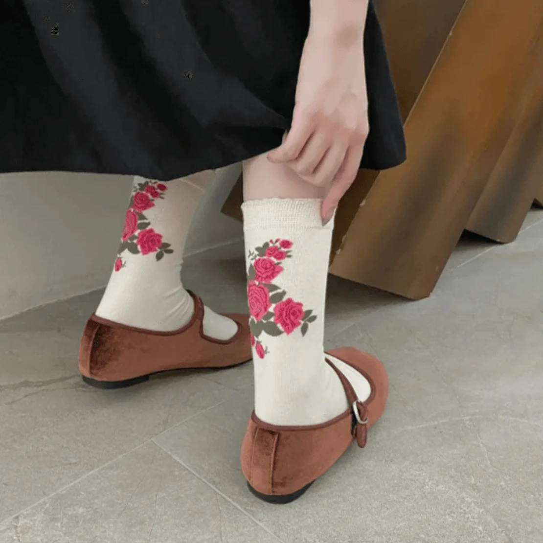 Vintage Floral Print Ankle Socks - Glova