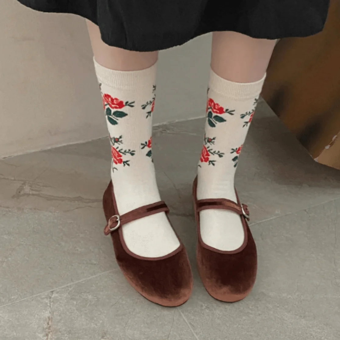 Vintage Floral Print Ankle Socks - Glova