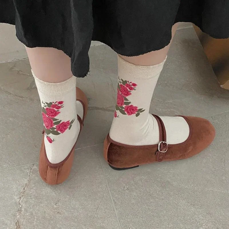 Vintage Floral Print Ankle Socks - Glova