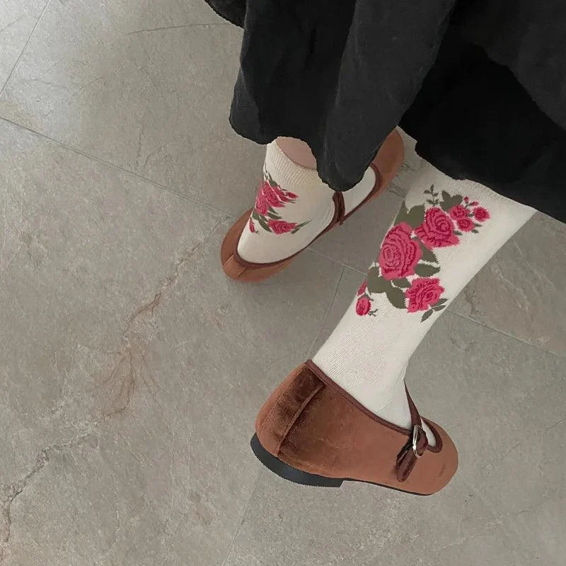 Vintage Floral Print Ankle Socks - Glova